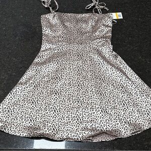 Lola and Grace Animal Print Mini Dress Fit and Flare Tie Straps Size Small
